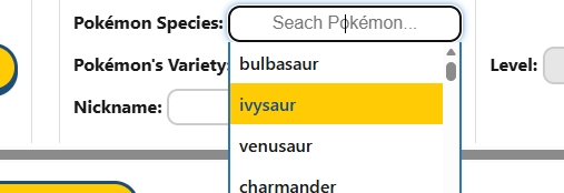 Example species selection